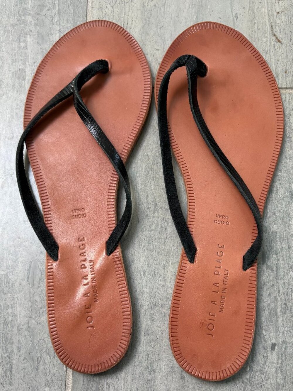 JOIE A LA PLAGE Leather Flip Flip Sandals Black Straps Size EU 39.5/US 9-9.5